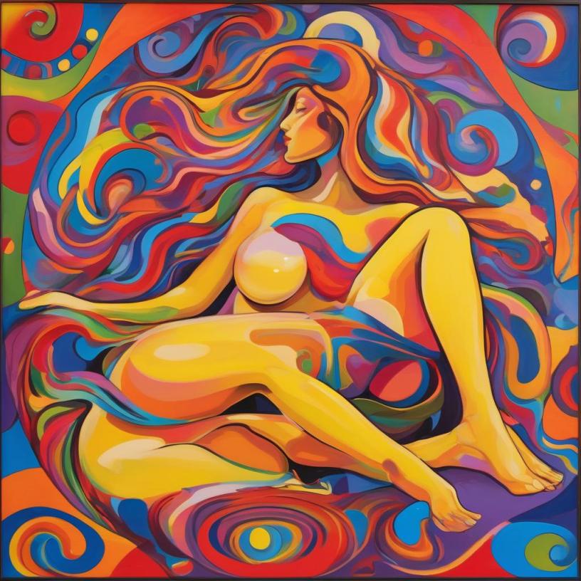 Free Love in the 21st Century in the style of Peter Max.