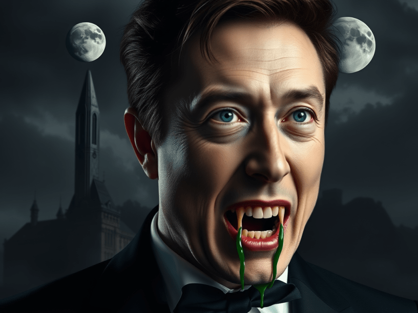 Elon Musk dripping the money green life blood of a nation.