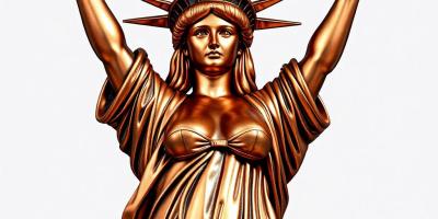 Lady Liberty, with both arms in the air in polished copper, augmented, and enhanced, because someone had to do it. We think they are DD now.